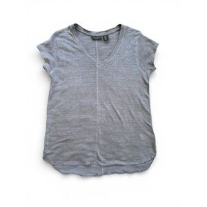 Tahari Gray‎ Linen V Neck Short Sleeve Tunic Top Women's Medium